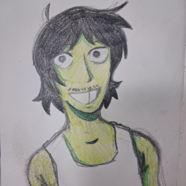 wyatt, um desenho de um homem verde de giz